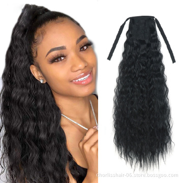 Wholesale Ombre Long Curly Kinky Drawetring Ponytail Hairpiece Wrap On Clip Synthetic Hair Extensions Hair For Black Women